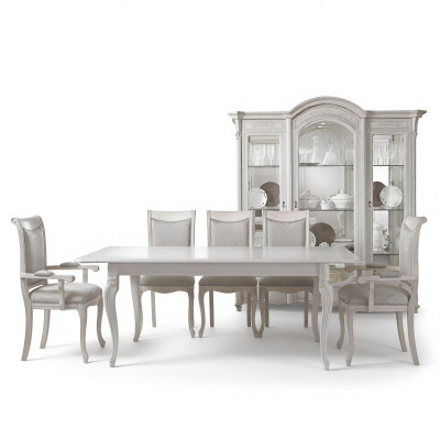 Set di mobili da sala da pranzo italiano Gruppo sala da pranzo Vetrina Tavolo 6 sedie 8 pezzi.