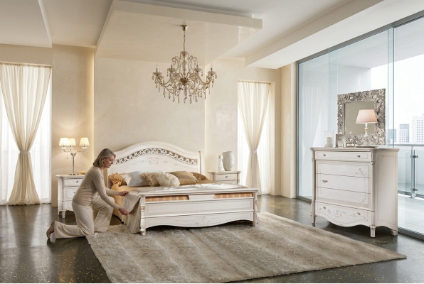Camera da letto 3 pezzi. Set Letto 2x Comodino Letti Matrimoniali Imbottiti in Legno Massiccio