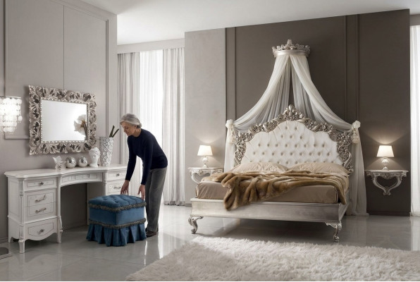 Set completo camera da letto stile barocco reale con letto, tavolo da toeletta, comodino, 6 pezzi.