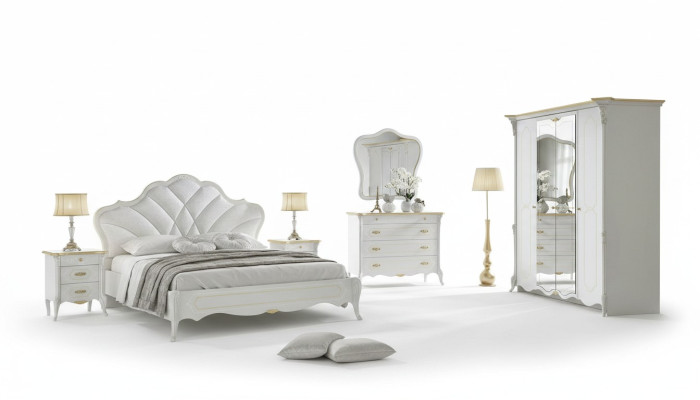 Set camera da letto stile Barocco letto comodino cassettiera mobili letto in legno massello 6 pezzi.
