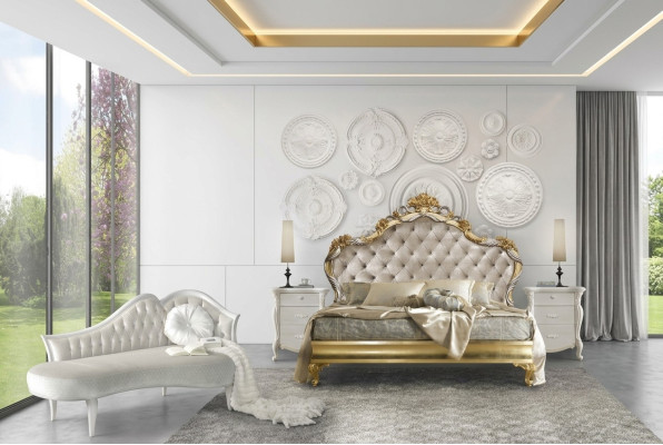 Camera da letto di lusso set 4 pezzi. Letto + 2 comodini + chaise longue design lounge