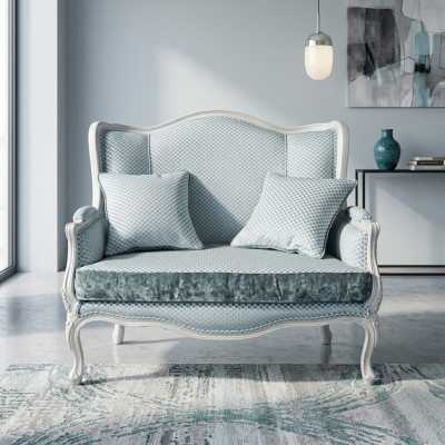 Tessuto divano in stile sofisticato, design elegante designer a 2 posti, arredamento classico.