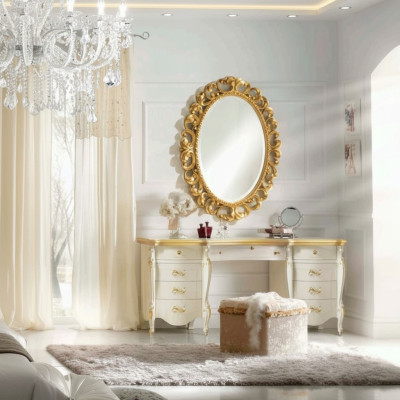 Toletta, specchio, sgabello, set completo, cassettiera, camera da letto, nuovo, 3 pezzi, consolle.