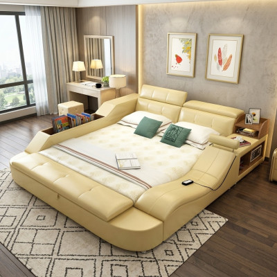 Letto multifunzionale di lusso in pelle design doppio letto a scaffale decorativo 180x200cm