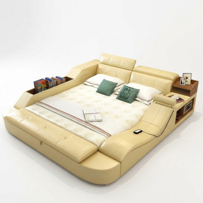 Letto multifunzionale di lusso in pelle design doppio letto a scaffale decorativo 180x200cm