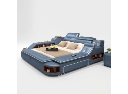 Letto in pelle con testate imbottite matrimoniale multifunzione 180x200 struttura letto in pelle