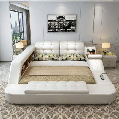 Letto multifunzione scaffale armadio stazione di ricarica USB decorativa letti doppi in pelle