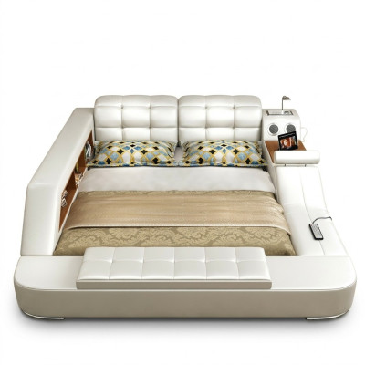 Letto multifunzione scaffale armadio stazione di ricarica USB decorativa letti doppi in pelle