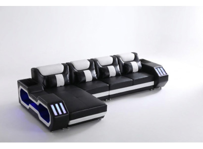 Divano a forma di L per il relax con illuminazione, per arredare il soggiorno.