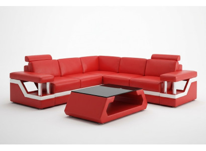 Divano design angolare in pelle e tessuto per arredamento.
