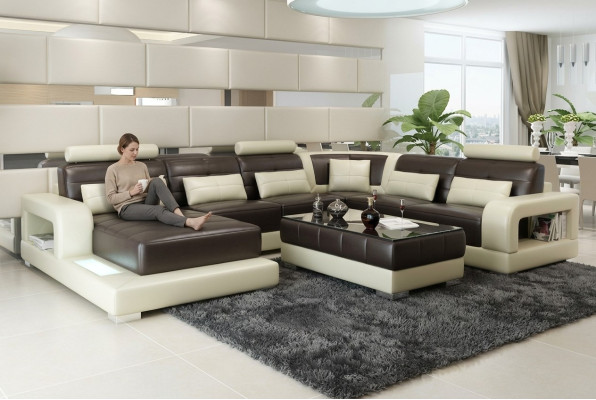 Divano d'angolo in pelle marrone divano design divano divano accogliente garnitura.