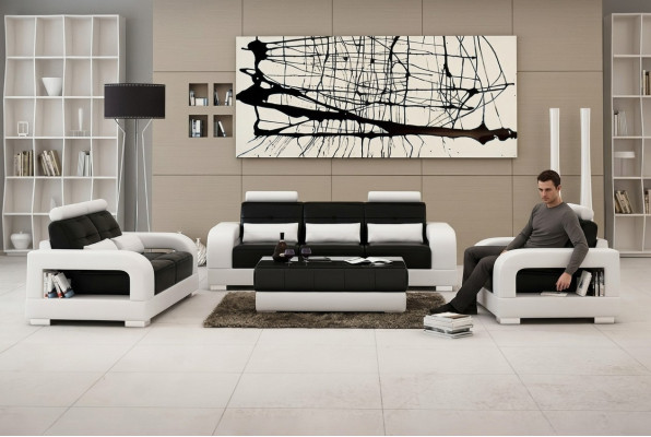 Set di divani imbottiti 3+1+1 posti in pelle design moderno.