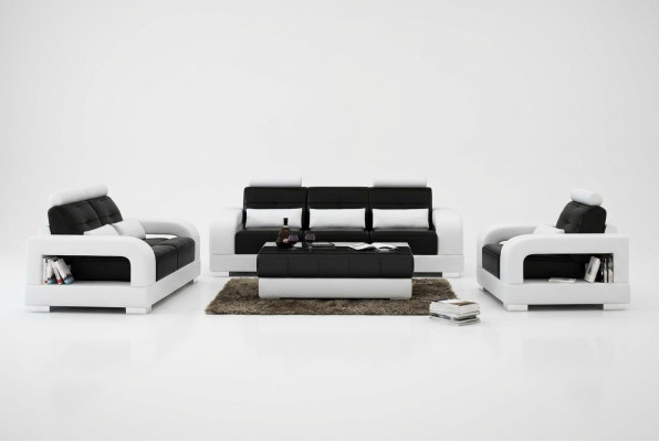 Set di divani imbottiti 3+1+1 posti in pelle design moderno.