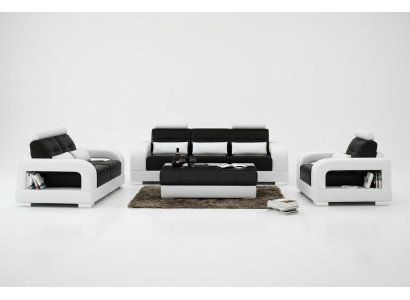 Set di divani imbottiti 3+1+1 posti in pelle design moderno.