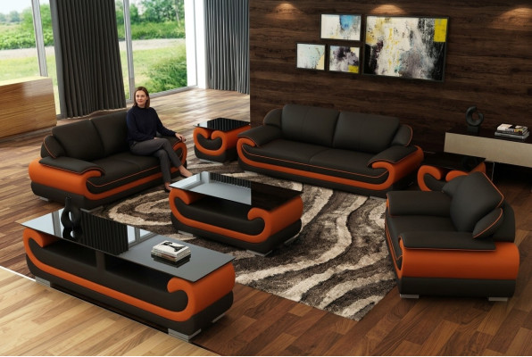 Divano in pelle Divano angolare Set da 3+1+1 posti Design Moderno Sofa