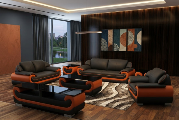 Divano in pelle Divano angolare Set da 3+1+1 posti Design Moderno Sofa