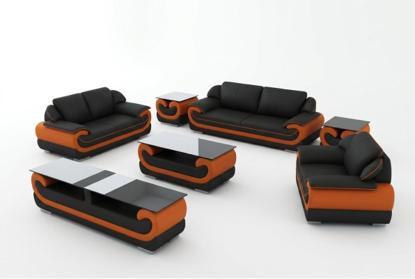 Divano in pelle Divano angolare Set da 3+1+1 posti Design Moderno Sofa