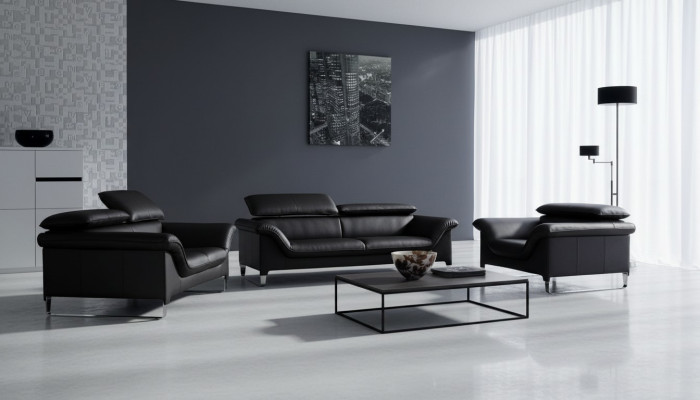 Divano in pelle Divano Composizione soggiorno 3+1+1 Posti Sedute Set Divano Design Moderno