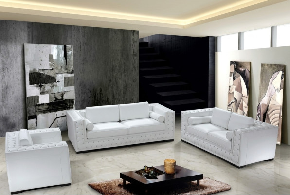 Set di divani 3+1+1 posti in pelle Chesterfield di design.