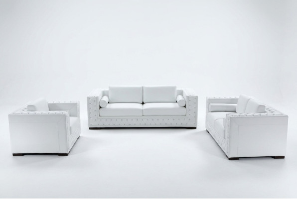 Set di divani 3+1+1 posti in pelle Chesterfield di design.