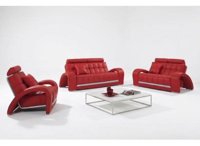 Set di divani 3+2+1 posti in pelle di design moderno.