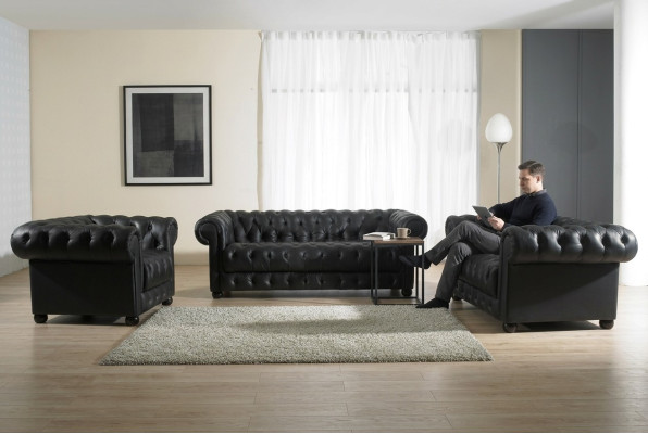 Divano in pelle Set di cuscini Poltrone Chesterfield Divano di design Divano Set