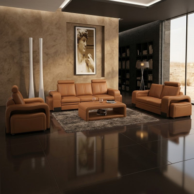 Divano in pelle, set di divani 3+2+1 posti, set di décor, divano imbottito.