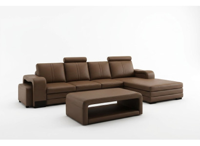 Divano angolare, set divano 3 pezzi, tavolino, pouf, set in pelle di divani.