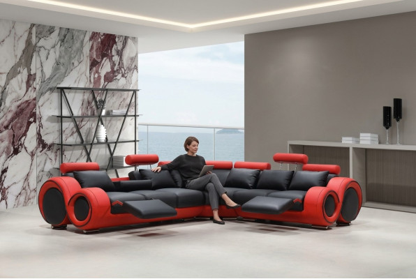 Divano di design Set di divani Paesaggio abitativo Divano Divano angolare in pelle Tessuto Imbottito