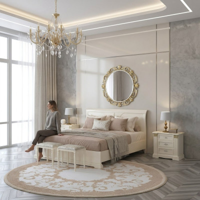 Letto + 2 comodini 3 pezzi Set camera da letto Design Moderno Lusso Mobili classici in legno massello