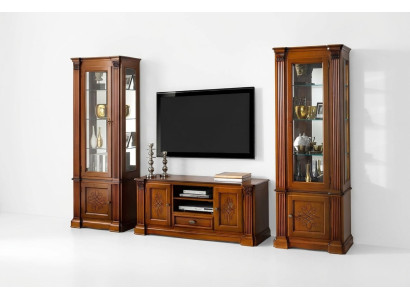 Vetrina classica per soggiorno, credenza, mobile TV, parete scaffale, armadio 3 pezzi in legno massello.