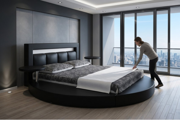 Letto rotondo Letti design rotondi in pelle Hotel matrimoniale Struttura di lusso per il sonno