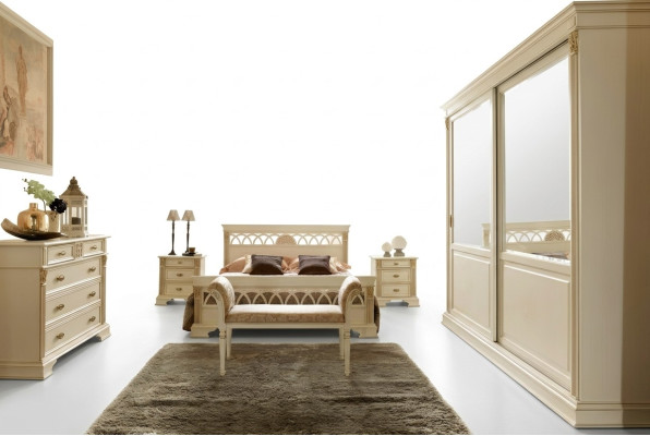 Set da camera da letto Design Moderno di lusso Letto + 2 comodini in legno massello