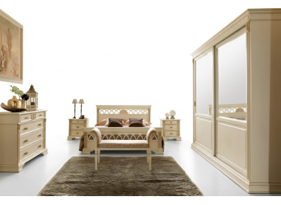 Set da camera da letto Design Moderno di lusso Letto + 2 comodini in legno massello