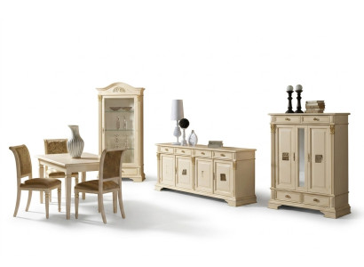 Set completo da pranzo 4 sedie credenza 8 pezzi. Tavolo mobile gruppo in legno massello.