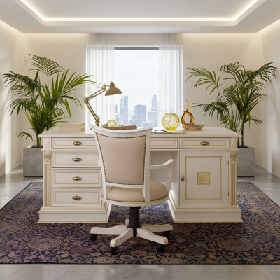 Bureau set scrivania poltrona da scrivania completa ufficio barocco rococò set 2 pezzi in legno massiccio