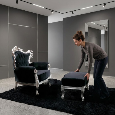Poltrona + Pouf Imbottiti Poltrona Design Di Lusso Legno Massiccio Classico Barocco Rococò Salotto