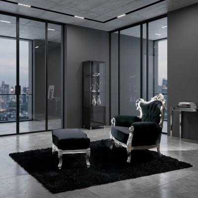 Poltrona + Pouf Imbottiti Poltrona Design Di Lusso Legno Massiccio Classico Barocco Rococò Salotto