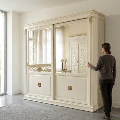 Mobile guardaroba di lusso con ante scorrevoli di design per camera da letto in legno massello nuovo.