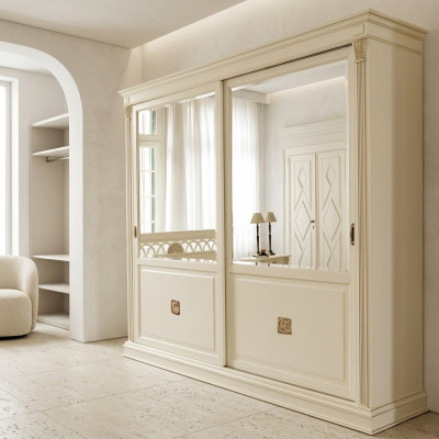 Mobile guardaroba di lusso con ante scorrevoli di design per camera da letto in legno massello nuovo.