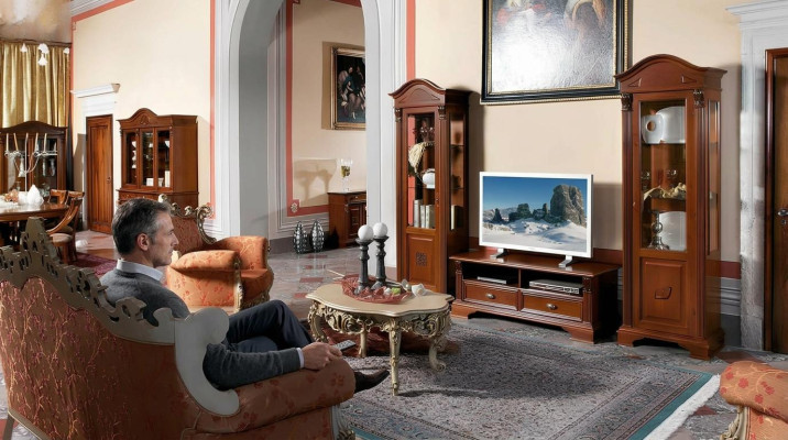 Set parete attrezzata Vetrine Vetrina Cassettiera Mobili soggiorno Arredamento Set in legno massello