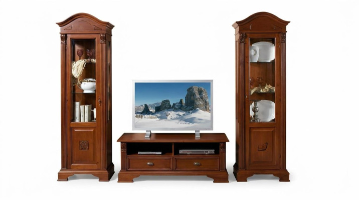 Set parete attrezzata Vetrine Vetrina Cassettiera Mobili soggiorno Arredamento Set in legno massello