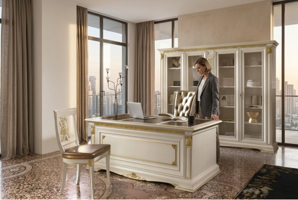 Scrivania Ufficio Tavolo di Legno Massello Tavoli Barocchi Rococò Stile Antico 186x91cm Nuovo