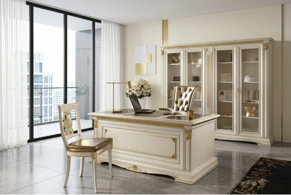 Scrivania Ufficio Tavolo di Legno Massello Tavoli Barocchi Rococò Stile Antico 186x91cm Nuovo