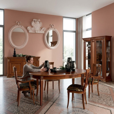 Tavolo da pranzo classico in legno massiccio con set da pranzo per 6 persone con braccioli 7 pezzi.