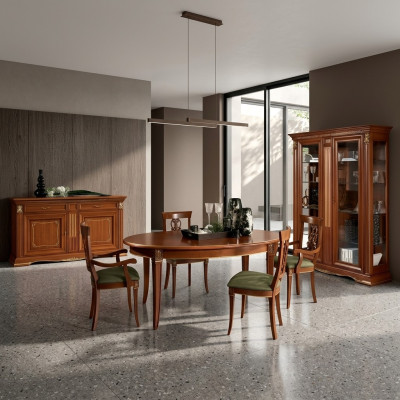 Tavolo da pranzo classico in legno massiccio con set da pranzo per 6 persone con braccioli 7 pezzi.