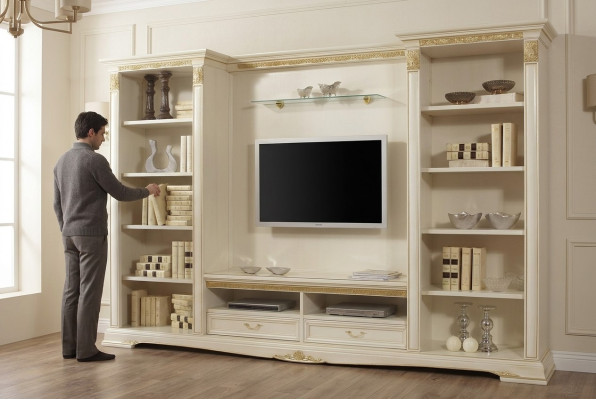Soggiorno Parete TV Legno Massiccio Stile Classico Mobili Soggiorno Italiani