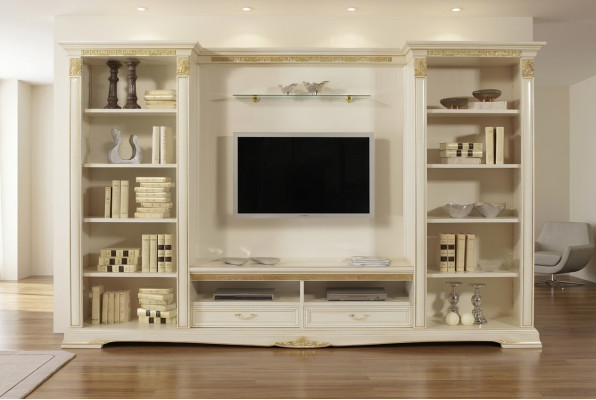 Soggiorno Parete TV Legno Massiccio Stile Classico Mobili Soggiorno Italiani