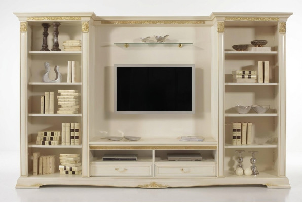 Soggiorno Parete TV Legno Massiccio Stile Classico Mobili Soggiorno Italiani
