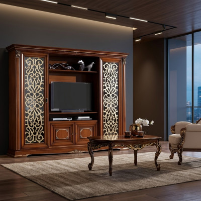 Soggiorno design parete attrezzata TV in legno massello